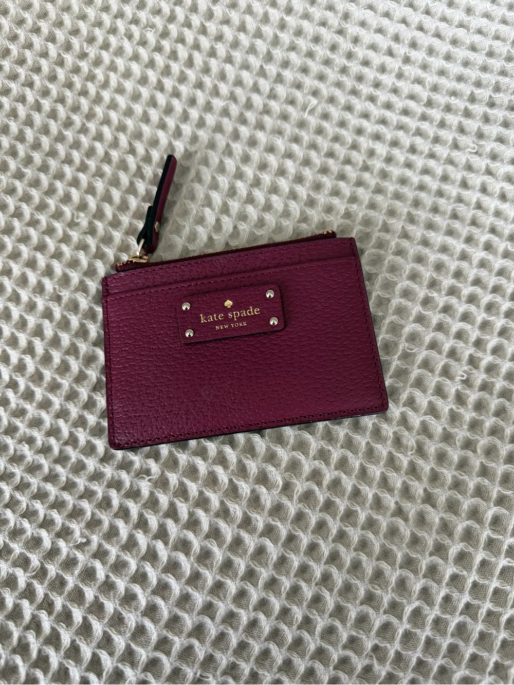 kate spade Magenta Leather Zip Card Holder with Gold Hardware